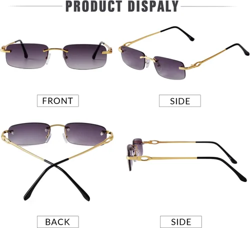 Vista 5 de JUDOO Retro Rimless Rectangle Sunglasses for Men Women Trendy Frameless Tinted Lens Eyewear