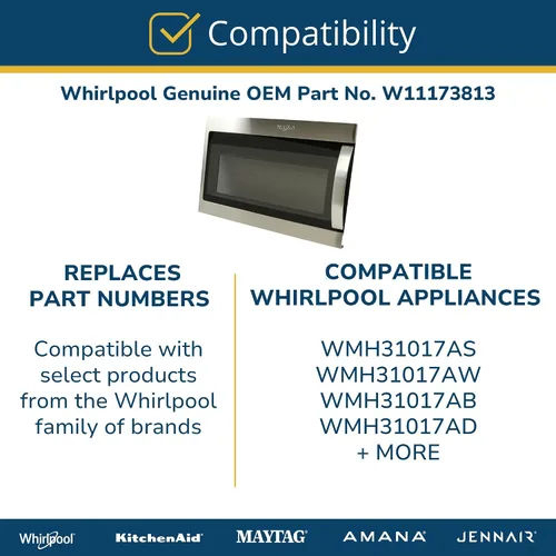 Vista 5 de Whirlpool W11173813 Pieza de repuesto de montaje de puerta de microondas OEM genuina - Sustituye