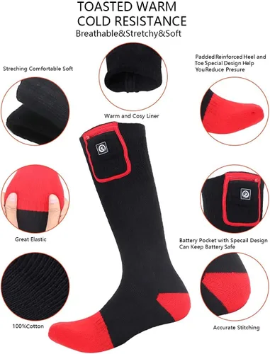 Vista 4 de Calcetines térmicos para hombres y mujeres, calcetines de batería para pies fríos, calcetines eléctricos térmicos para campamento, calentadores
