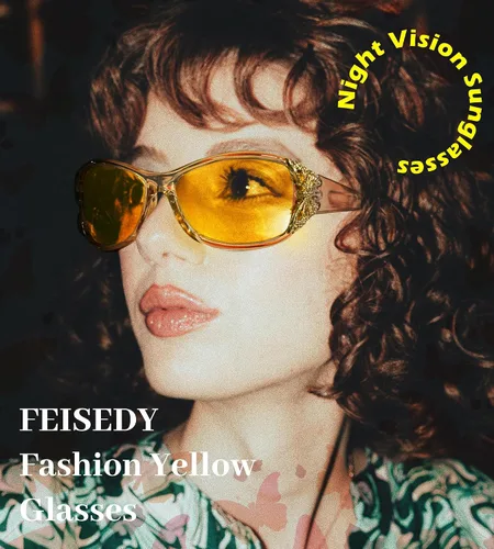 Vista 3 de FEISEDY Gafas polarizadas de visión nocturna para mujer, lente amarilla antirreflejos, protección UV, B0103