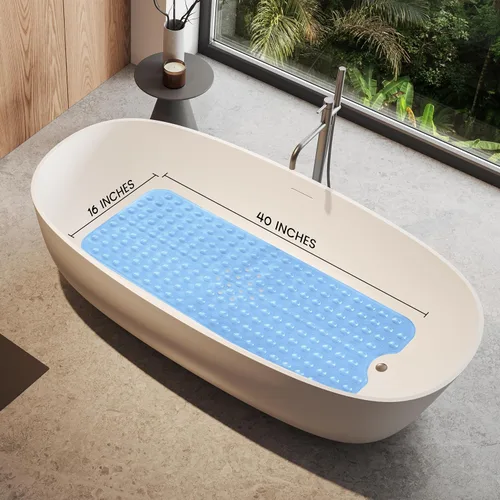 Vista 3 de LUX Décor - Tapete antideslizante para bañera, extra grande, 40 x 16 pulgadas, tapete de ducha de seguridad antideslizante con ventosas y agujeros