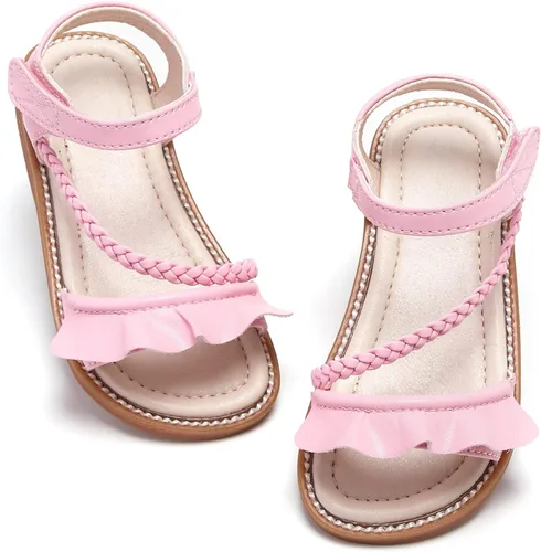 Vista 12 de GINFIVE Sandalias planas para niñas pequeñas, zapatos de vestir con punta Gf361-marrón