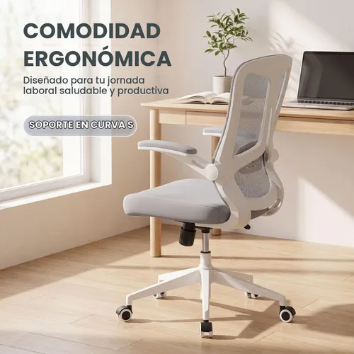 Vista 6 de Silla ergonómica de malla para oficina en casa, silla de escritorio resistente de 350 libras con soporte lumbar, reposabrazos abatibles, silla 02
