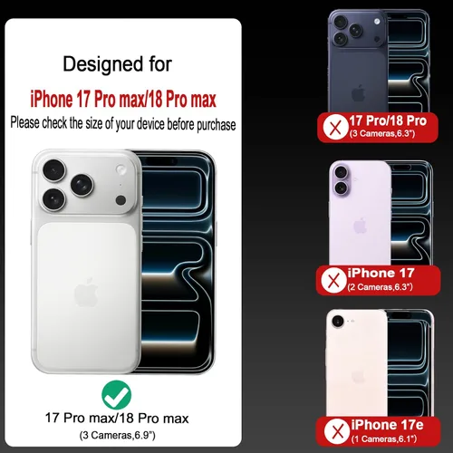 Vista 2 de MagSafe - Funda para iPhone 17 Pro Max / 18 Pro Max, color negro Mate translúcido, protección militar contra caídas, carga inalámbrica sin costuras