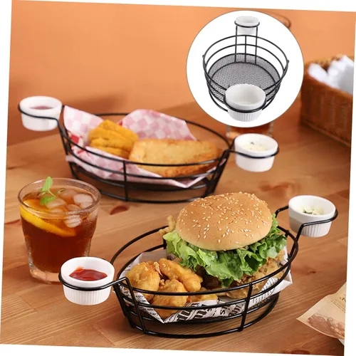 Vista 3 de Cabilock 1 juego de patatas fritas con patatas fritas de pescado y patatas fritas, soporte de metal para aperitivos, estante para servir aperitivos