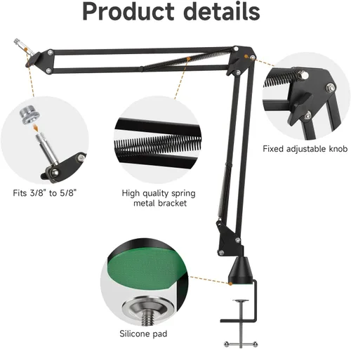 Vista 6 de Para HyperX Quadcast Boom Arm - Brazo de micrófono mejorado con cubierta de micrófono para reducir los ruidos del viento y funda de cable, soporte