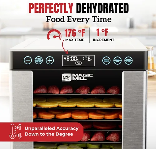 Vista 3 de Magic Mill Máquina deshidratadora profesional de alimentos 10 bandejas de acero inoxidable Secadora para cecina, golosinas para perros, hierbas