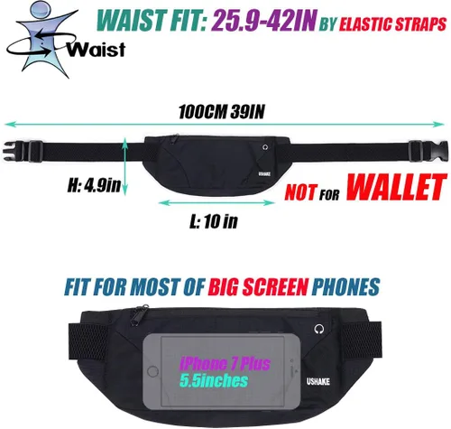 Vista 5 de USHAKE Cinturón para correr, para hombres o mujeres, ultra ligero, sin rebote, bolsa de cintura, bolsa de entrenamiento de fitness, bolsa de cintura