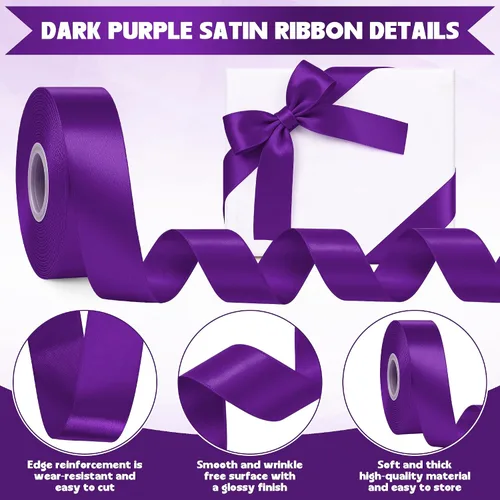 Vista 3 de Fullive Cinta de 1 pulgada para envolver regalos, cinta de Halloween de color morado oscuro de 30 yardas Sleek Glossy, Wear Resistant, Easy Cut