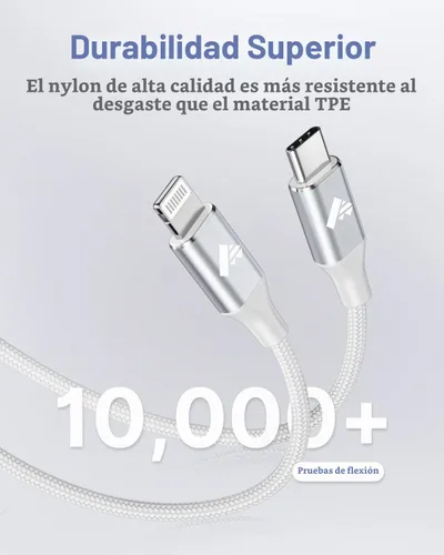 Vista 5 de Cable USB C a Lightning de 3 pies, paquete de 2 cables USB C para iPhone, certificado MFi, trenzado, tipo C, cable de carga rápida, compatible