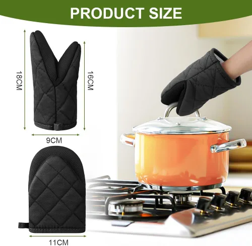 Vista 2 de AUAUY Mini manoplas para horno, 2 manoplas de horno pequeñas de 428.0 °F/428°F resistentes al calor con superficie antideslizante y guantes de lazo