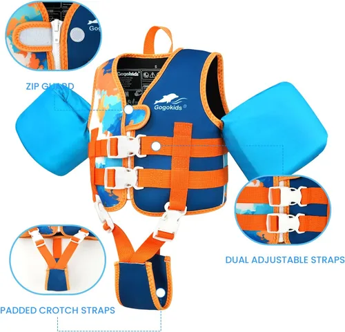 Vista 4 de Gogokids Chaleco de natación para niños pequeños de 33 a 66 libras, flotadores para niños pequeños, flotador de brazo con ala de agua, chaqueta