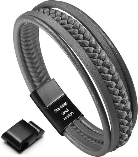 Vista 9 de murtoo Mens Leather Bracelet with Clasp Cowhide Multi-Layer Braided Leather Mens Bracelet