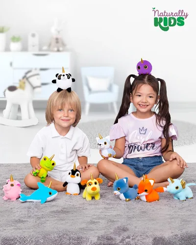 Vista 4 de Naturally KIDS Animales de peluche, regalos para niños y niñas, juego de juguetes de unicornio de peluche 11