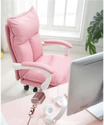 Vista 2 de Silla de oficina ergonómica de cuero ejecutiva grande y alta con base de respaldo alto, reposabrazos reposapiés oculto y sillas giratorias para Beige