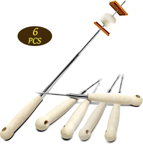 Vista 6 de 6 palitos para asar malvaviscos de 32 pulgadas, palos extensibles para hogueras de larga duración, palitos resistentes para perros calientes