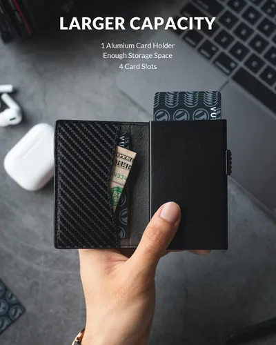 Vista 46 de VULKIT Billeteras delgadas para hombre, con bloqueo RFID, diseño minimalista con capacidad para hasta 11 tarjetas, Negro -, Minimalista