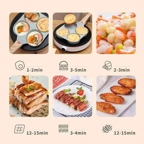 Vista 4 de Sartén para huevos, 4 tazas antiadherentes, sartén para panqueques de aleación de aluminio para desayuno, sartén para huevos con mango suave