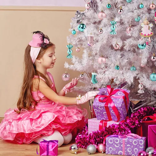 Vista 4 de PIIDUOO 97 piezas de bolas de Navidad para árbol de Navidad - Adornos inastillables pequeños para árbol de Navidad, juego de bolas rosa y turquesa