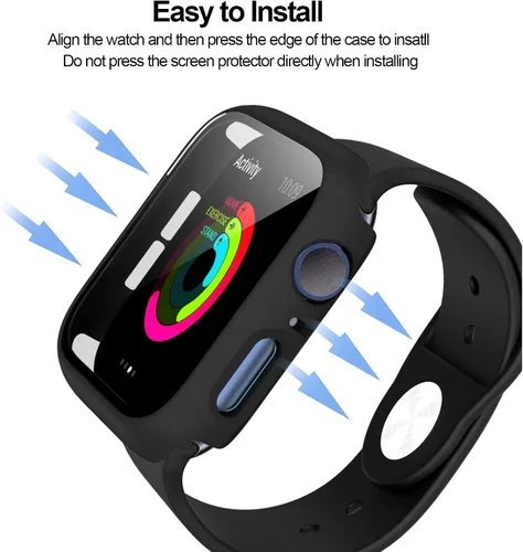 Vista 5 de Paquete de 2 fundas rígidas de policarbonato compatibles con Apple Watch, con protector de pantalla de cristal templado sin burbujas para accesorios