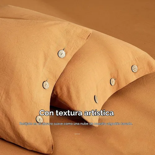 Vista 6 de JELLYMONI Fundas de almohada 100% algodón lavado, estándar, cierre de botón Naranja ámbar