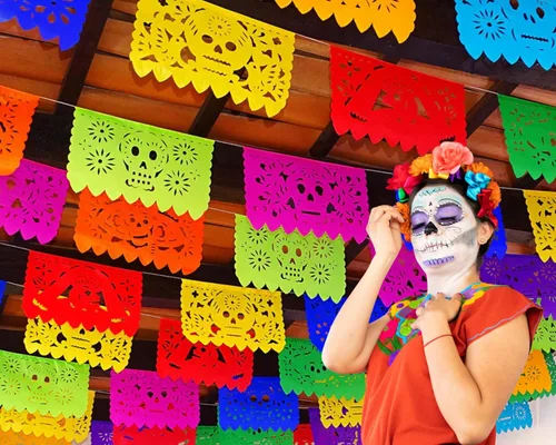 Vista 5 de Dia de Los Muertos Papel Picado, Día de los Muertos, Paquete de 5 Papel de seda