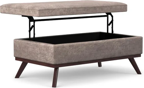 Vista 29 de SIMPLIHOME Owen Mesa de Centro Rectangular Moderna de Mediados de Siglo de 34 pulgadas de Ancho con Otomana de Almacenamiento en Tela de Poliéster