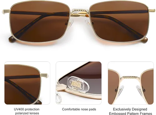 Vista 4 de SOJOS Gafas de sol polarizadas rectangulares retro vintage para hombre y mujer clásicas UV400 Metal Sunnies SJ1215