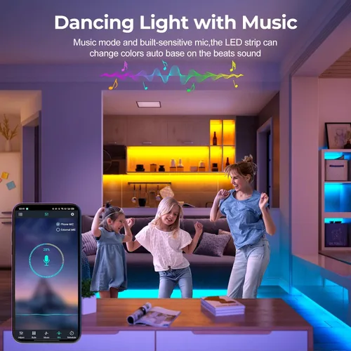 Vista 6 de LUXONIC Tira de luz LED de neón, tira de luz RGB impermeable de 16.4 pies con aplicación/control remoto, luces de cuerda flexible de 24 V, múltiples