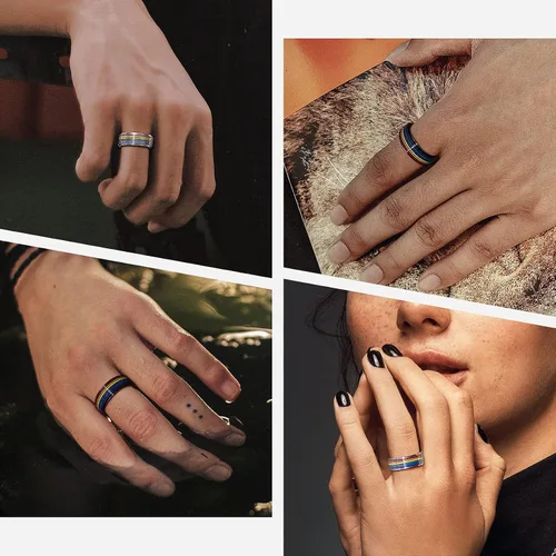 Vista 3 de Anillo giratorio LGBT de acero inoxidable con diseño de arco iris Love is Love Gay Lesbians Pride Jewelry Anillos para hombres y mujeres