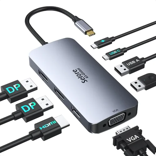 Vista 8 de Selore&S-Global USB C divisor USB C 4K/60Hz DP Alt Mode, Adaptador USB C Hub multipuerto con 2 salidas de vídeo USB C, transferencia de datos