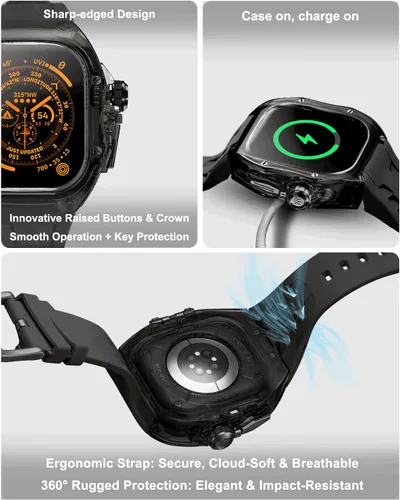 Vista 6 de Funda resistente con correa para Apple Watch, funda translúcida resistente con correa deportiva militar para hombre, grado táctico, a prueba