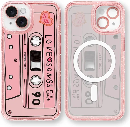 Vista 138 de Compatible para iPhone 13 Funda Bonita Estética - Funda para Teléfono Rosa con Purpurina con Protector de Cámara - Diseño de Cubierta