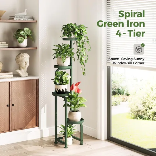 Vista 5 de Bamworld - Soporte de esquina para macetas de metal para interiores y exteriores Verde oscuro