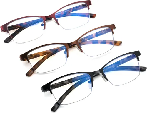 Vista 6 de Paquete de 3 lentes de lectura progresivos para mujer, con estilo de medio marco de metal, antirrayos UV, fatiga ocular/deslumbramiento