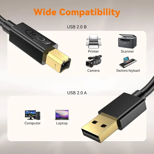 Vista 3 de Cable de impresora USB 2.0 de 3 pies (paquete de 10), cable de impresora A macho a macho B, cable de repuesto para ratones, teclados, impresoras