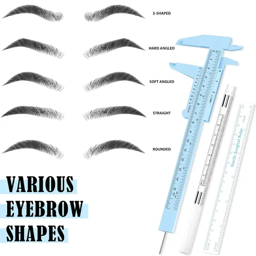 Vista 4 de Teling 6 piezas de herramientas para cejas, regla de medición de cejas, marcador blanco Microblading con regla de papel, marcador de piel