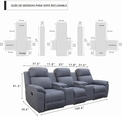 Vista 6 de Easy-Going - Funda reclinable con consola, funda de sofá reversible para sala de estar, funda de sofá dividida para cada asiento con correas