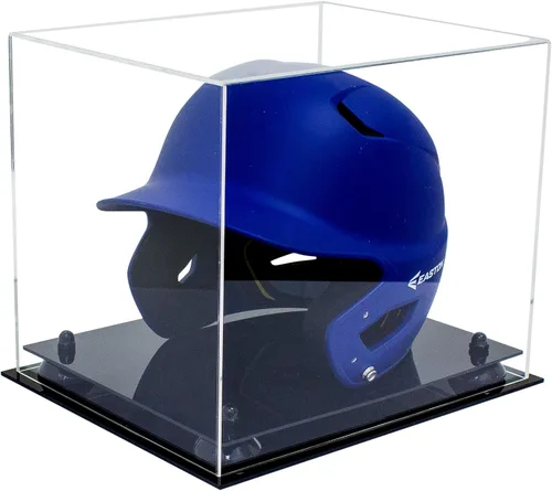 Vista 140 de Better Display Cases Vitrina acrílica para casco de bateo de béisbol con espejo, elevadores rosados, montaje en pared y base de espejo (V22/A012)
