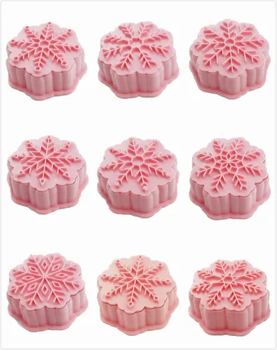 Vista 7 de Sellos de galletas de copo de nieve de 8 puntas de plástico rosa 9