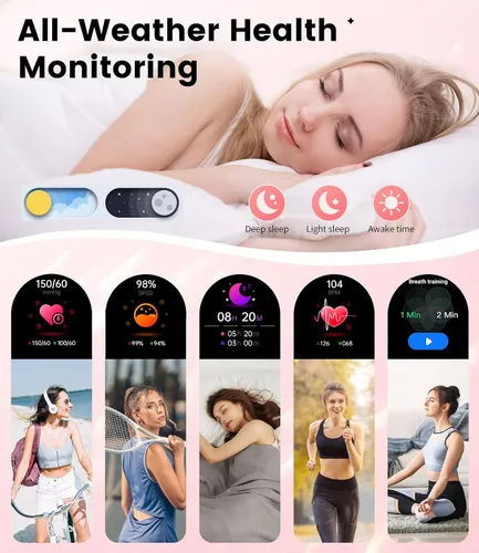 Vista 6 de LIGE Relojes inteligentes para mujeres (Responder/Realizar llamada) con diamantes, reloj inteligente AMOLED de 1.19” con monitor de ritmo