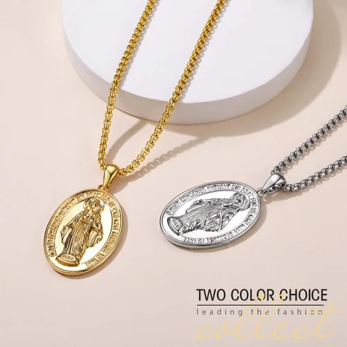 Vista 8 de GOLDCHIC JEWELRY Virgin Mary Miraculous Medal Necklace, Our Lady of Graces Guadalupe Pendant with Filigree Border