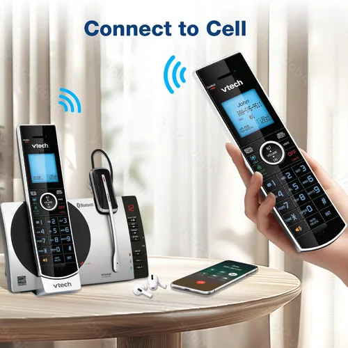 Vista 9 de VTech DS6771-3 DECT 6.0, teléfono inalámbrico desplegable con conexión a Cell, Siri y Google Now Access, plateado/negro, 2 teléfonos inalámbricos