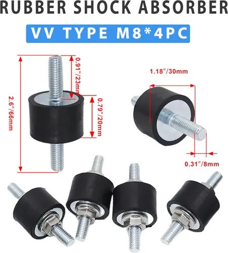Vista 2 de Tornillos de goma M8 amortiguadores antivibración aislador soportes cilíndricos de goma para compresores de aire, motores diésel, 4 unidades M8 x 23