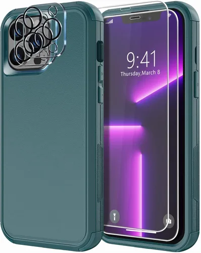 Vista 12 de Diverbox Funda diseñada para iPhone 13 Pro con protector de pantalla para lente de cámara, resistente a los golpes, resistente a los golpes