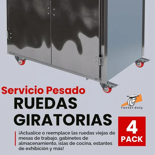 Vista 3 de Paquete de 4 ruedas giratorias sobre ruedas de poliuretano rojo (2 pulgadas sin freno)
