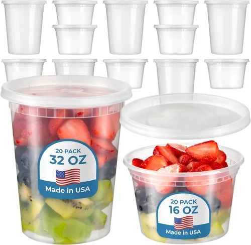 Vista 12 de Fit Meal Prep Paquete de 40 recipientes de 8 onzas con tapas, recipientes de cuarto de galón a prueba de fugas con tapas, contenedor de plástico