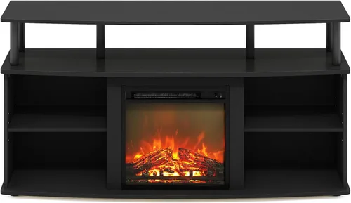 Vista 5 de Furinno Jensen - Soporte de TV con chimenea, centro de entretenimiento, consola de TV para televisores de hasta 55 pulgadas con chimenea y estantes