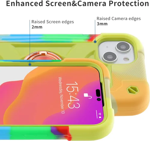 Vista 4 de JIFVIK Funda compatible con iPhone 14 Plus de 6.7 pulgadas con anillo, silicona suave y policarbonato duro, protección de grado militar: funda