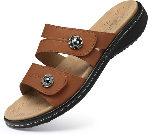 Vista 13 de SHIBEVER Sandalias planas para mujer: antideslizantes, con soporte para el arco, ortopédicas, para fascitis plantar, cómodas sandalias para caminar